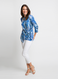 ADJUSTABLE FAUX WRAP TOP IN BLUE WATERCOLOR